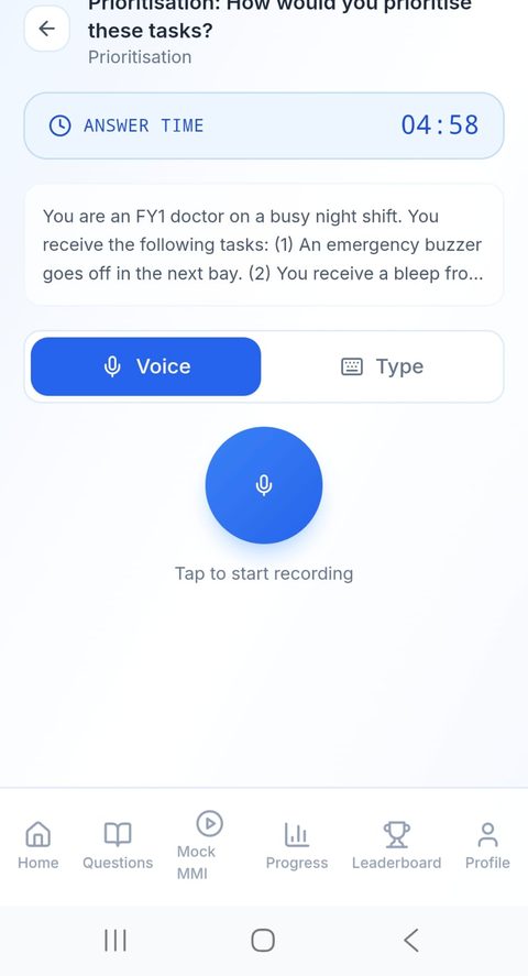 Voice or typed answer screen for a prioritisation question