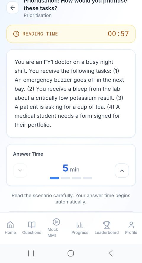 Reading time countdown for a night-shift prioritisation scenario